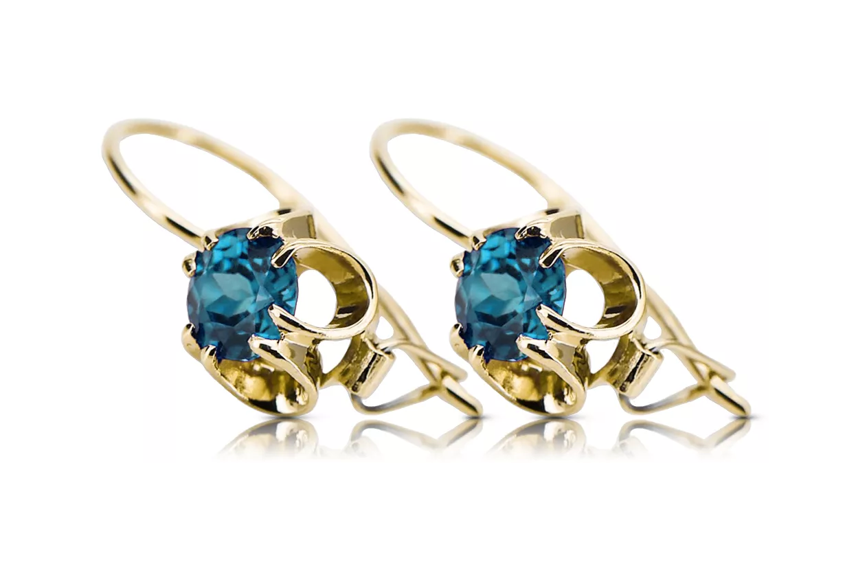 14K жълто злато 585 Aquamarine Обеци vec035y Руски Съветски СССР Винтидж Ар-деко style